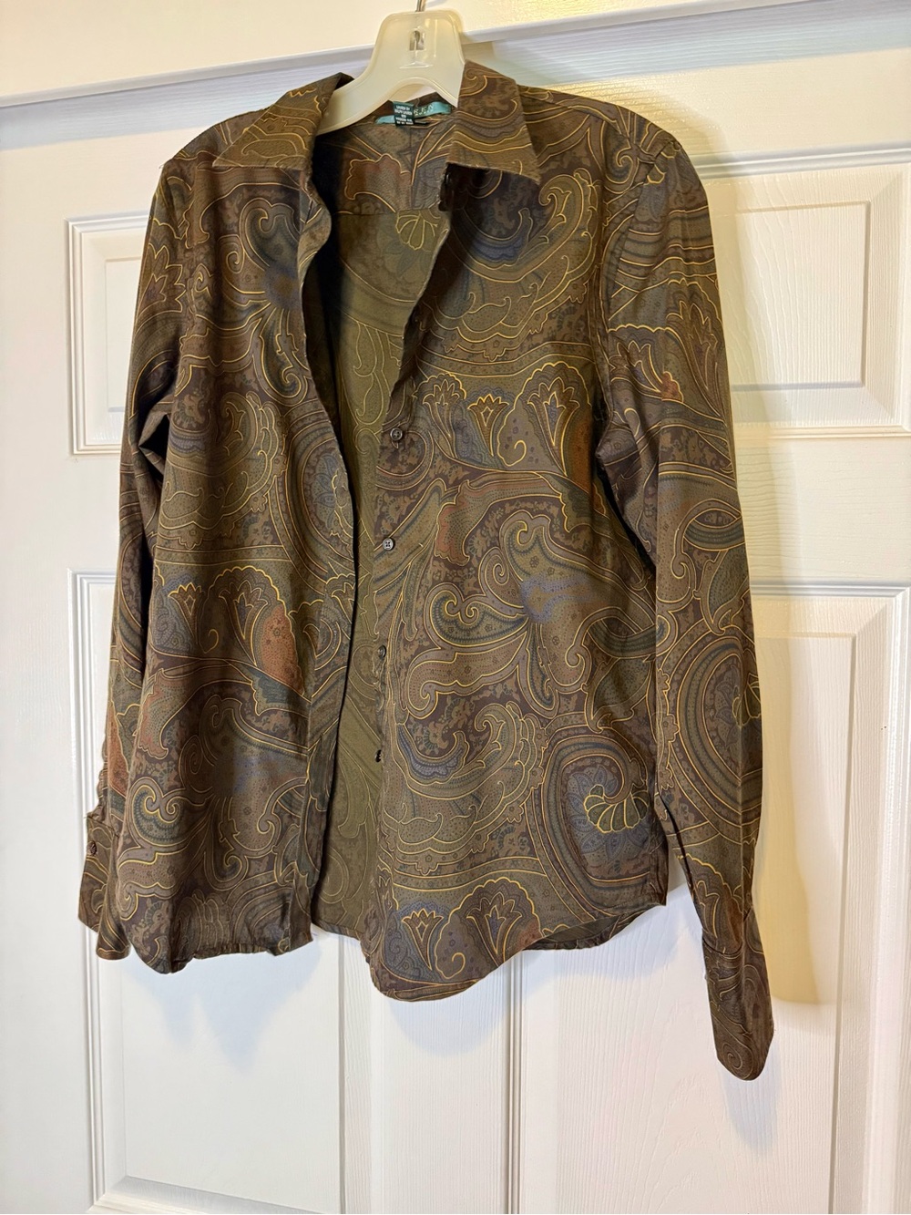 Ralph Lauren Olive Paisley Button-Up blouse